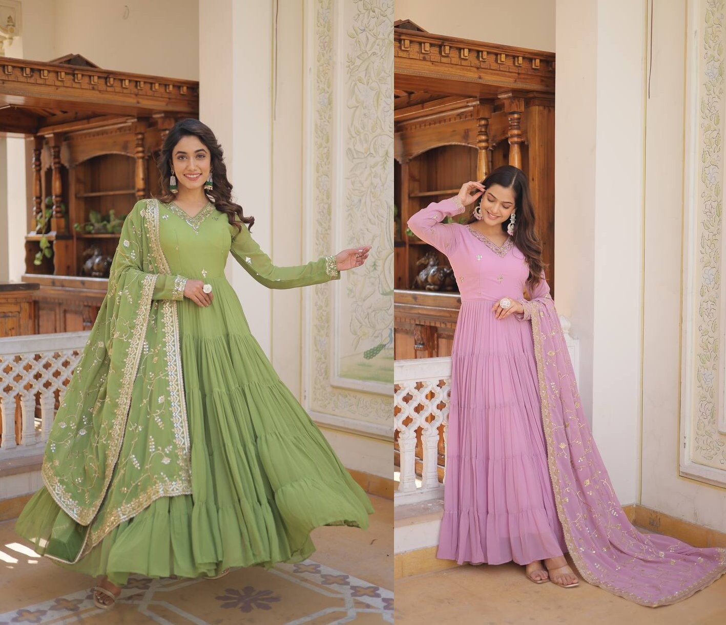 Peach Net Metallic Foil Embellished Anarkali Gown | Party wear gown, Gowns,  Pakistani bridal wear