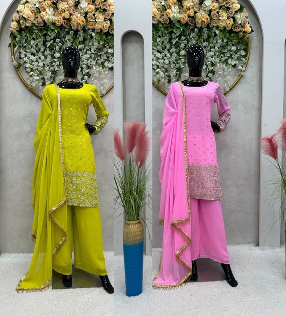 Pakistani Style Embroidered Kurti Palazzo Set For Women - Ethnic Race