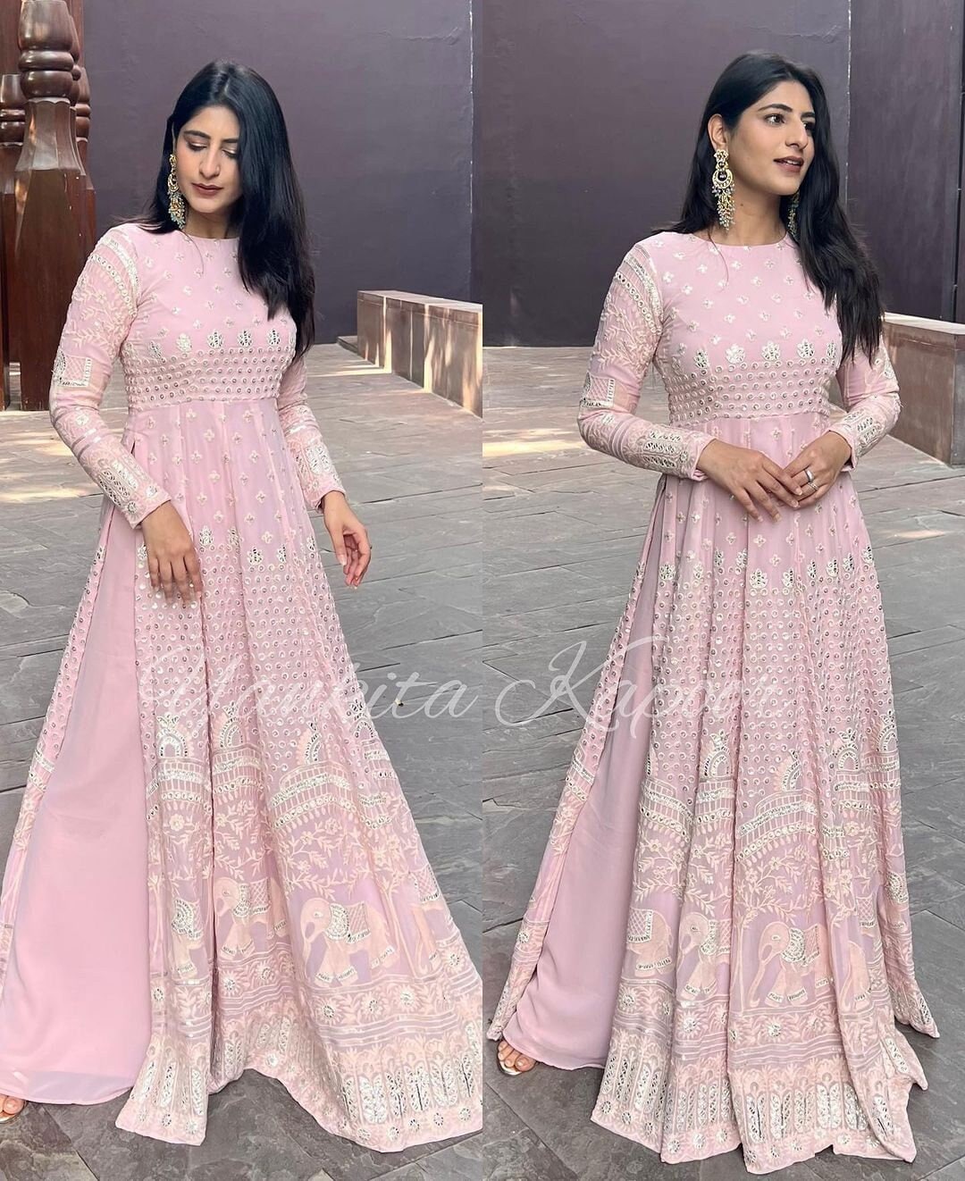 Yankita Kapoor Style Long Gown Sharara Set for Indian Wedding