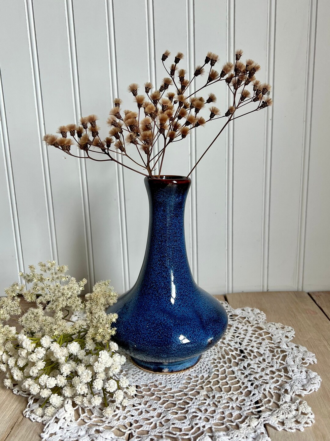 Vintage Blue Pottery Vase Etsy