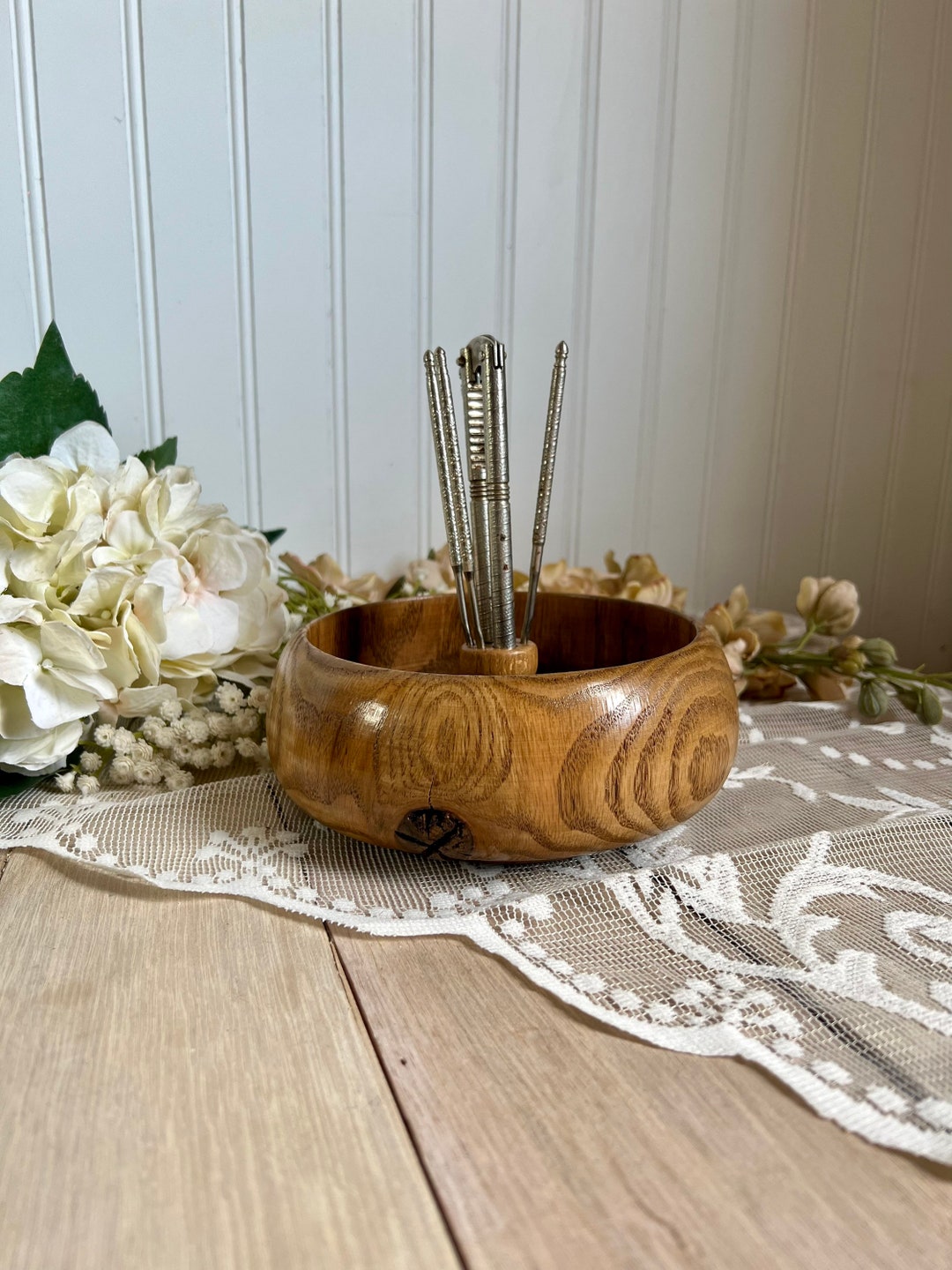 Vintage Wooden Nut Cracker Bowl With Tools Etsy