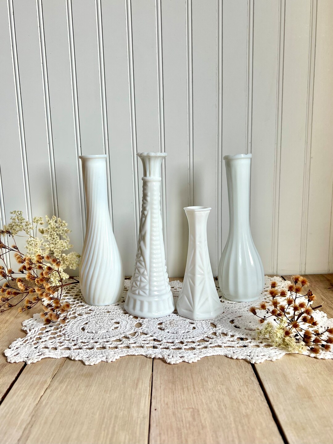 Vintage Milk Glass Vases/candle Holders set of 4 Etsy