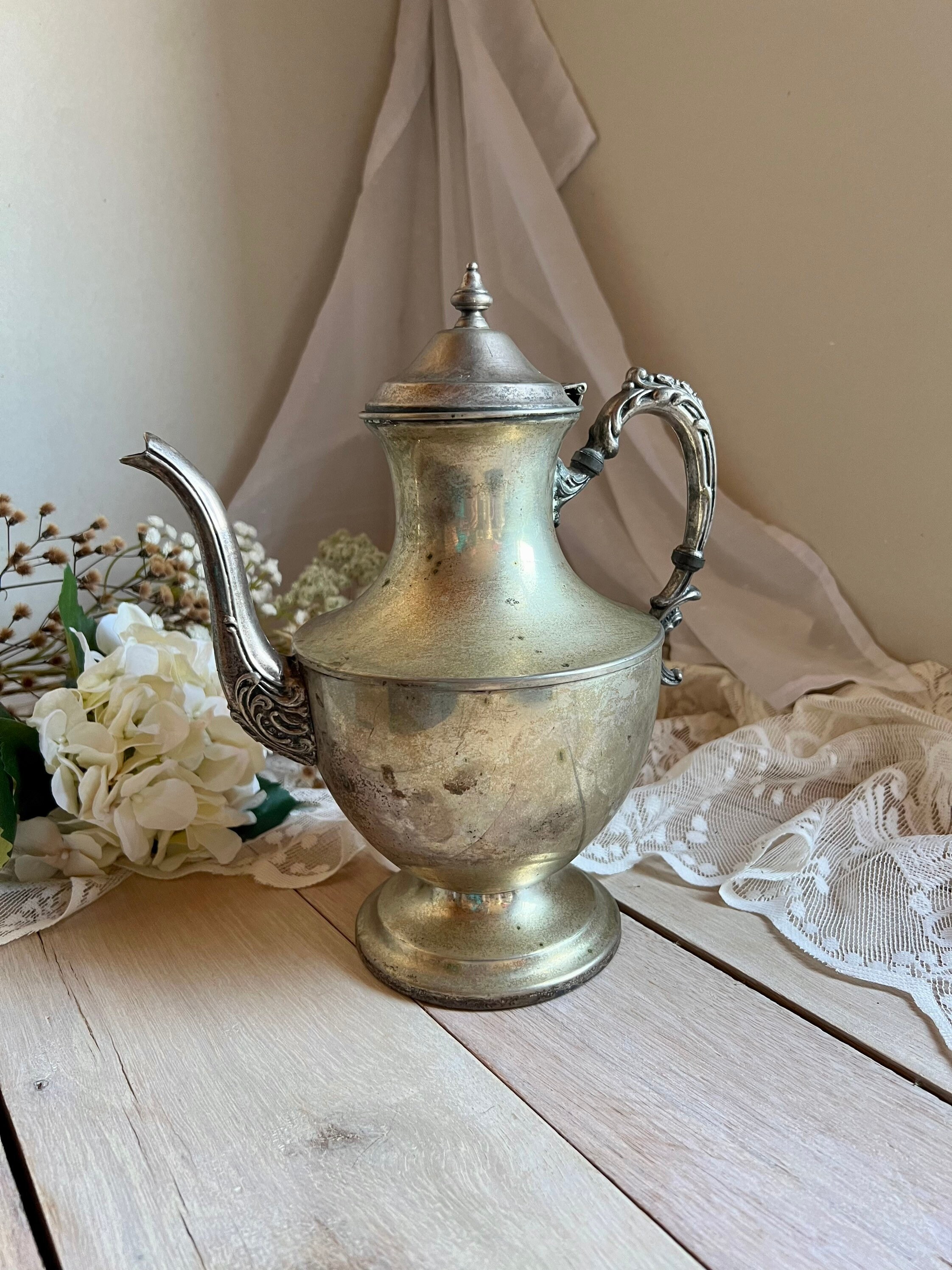 Vintage Silver on Copper Teapot Etsy