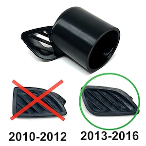May include: Black plastic car part with a cylindrical shape and a vent. The image includes a comparison of two vent styles, with the 2013-2016 style circled in green. The text at the bottom indicates the years of compatibility.