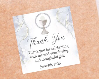 Marble Communion Thank You Tag, Gold Silver Communion, Neutral Communion, Chalice, Modern Communion Thank You, Soft Blue, Digital Download