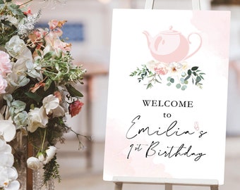 Tea Party Welcome Sign, Garden Tea Party Welcome Sign, Garden Party Welcome Sign, Tea Party Invitation, Butterfly, Minimal, Watercolor,