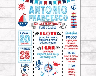 Nautical Milestone Board, 1st Birthday Nautical Board, Nautical Poster, 1st Birthday Nautical Banner, Nautical Birthday Sign, DIGITAL