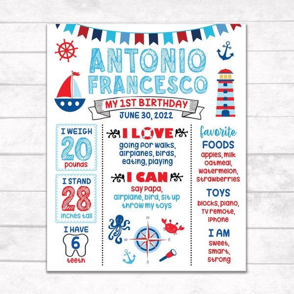 Nautical Milestone Board, 1st Birthday Nautical Board, Nautical Poster, 1st Birthday Nautical Banner, Nautical Birthday Sign, DIGITAL