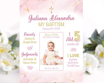 Baptism Milestone Sign, Pink and Gold Baptism poster, Girl Baptism Sign, Pink Baptism Sign, Baptism Printables, Baptism Print, Marble