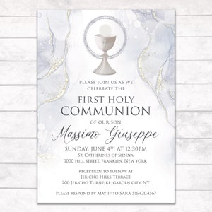 Marmor Kommunion Einladung, Gold Silber Kommunion, Neutral Kommunion, GOLD ODER SILBER Kelch, Moderne Kommunion Einladung, digitaler Download