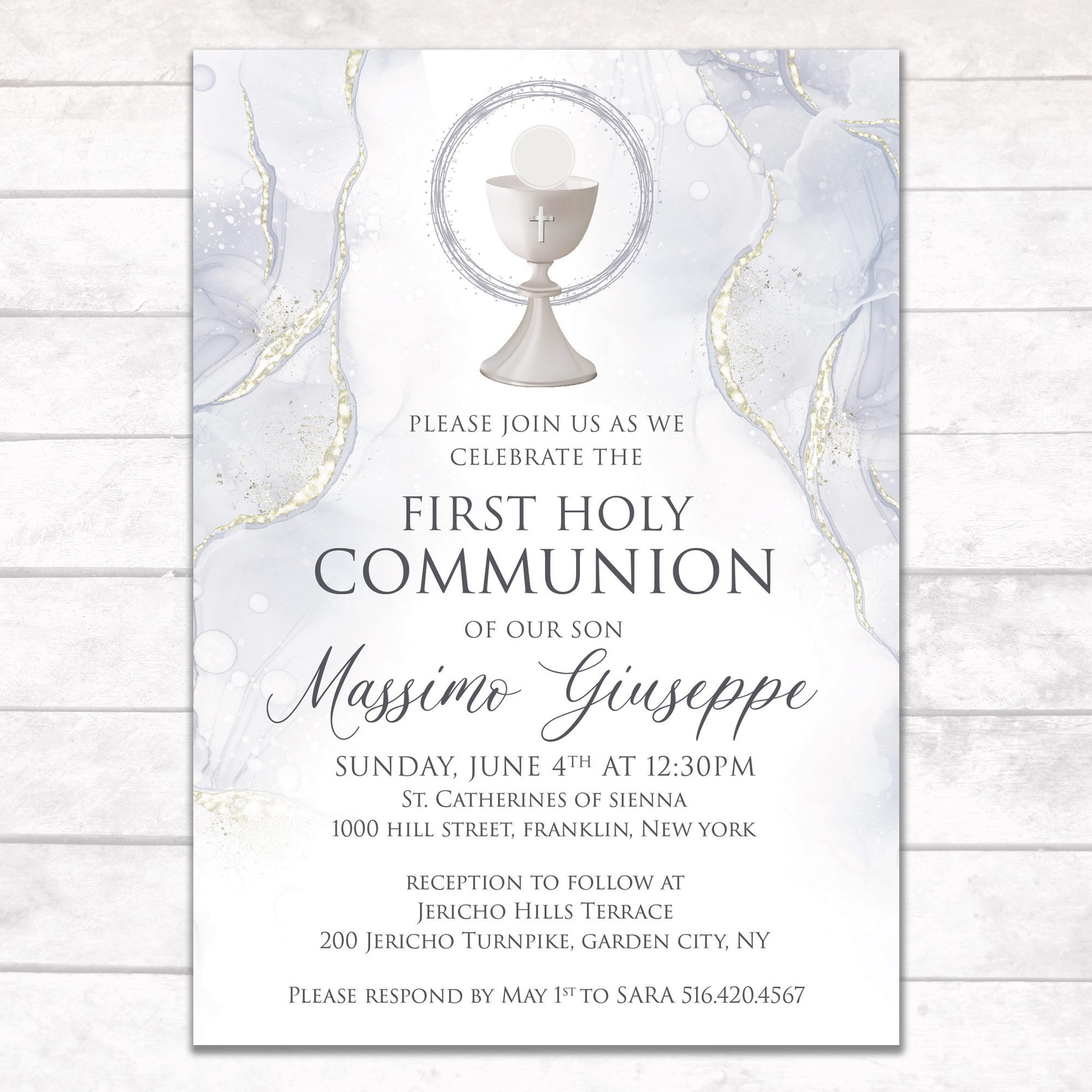 Marble Communion Invitation, Gold Silver Communion, Neutral Communion