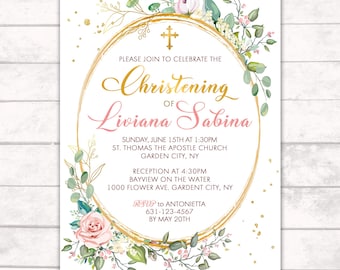 Flower Communion Invitation, Flower Baptism Invitation,  Floral Baptism Invitation,  1st Holy Communion Invitation, Confirmation Invitation