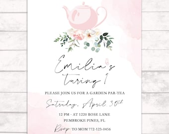 Garden Tea Party Invitation, 1st Birthday, Garden Party Invite, Tea Party Invitation, Floral, Whimsical, Butterfly, Minimal, Watercolor