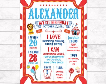 Circus Milestone Board, 1st Birthday Circus Chalk Board, 1st Birthday Carnival Banner, Carnival Poster, Circus Theme Birthday, DIGITAL