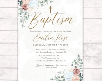 Regal Vintage Invitation, Vintage Flowers Invite, Regal Baptism, Muted Flowers Invitation, Communion Invitation, Ornate, Printable