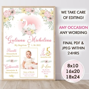 Swan Princess Milestone Poster, Swan Princess Baptism Poster, Swan Princess Birthday Sign, Swan Princess Sign, Swan Princess Printable