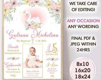 Swan Princess Milestone Poster, Swan Princess Baptism Poster, Swan Princess Birthday Sign, Swan Princess Sign, Swan Princess Printable