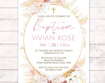 Pampas Grass Baptism Invitation, Bohemian Baptism Invitation, Boho Baptism, Christening, 1st Communion Invitation, Confirmation Invitation