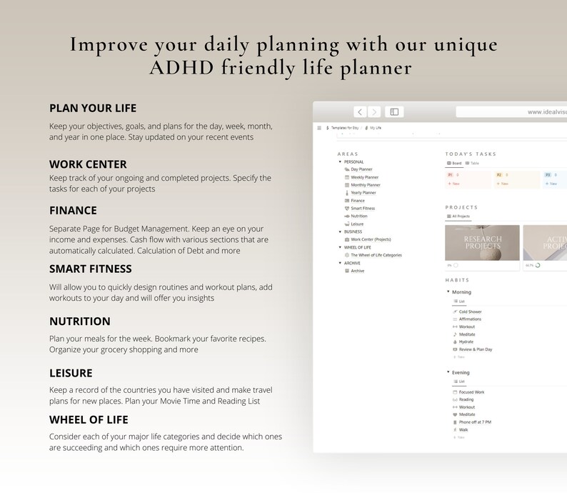 Adhd Digital Planner Advanced Notion Template Life Planner Etsy
