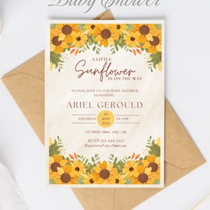 Sunflower Baby Shower Invitation: Editable Canva Template (PDF Download)