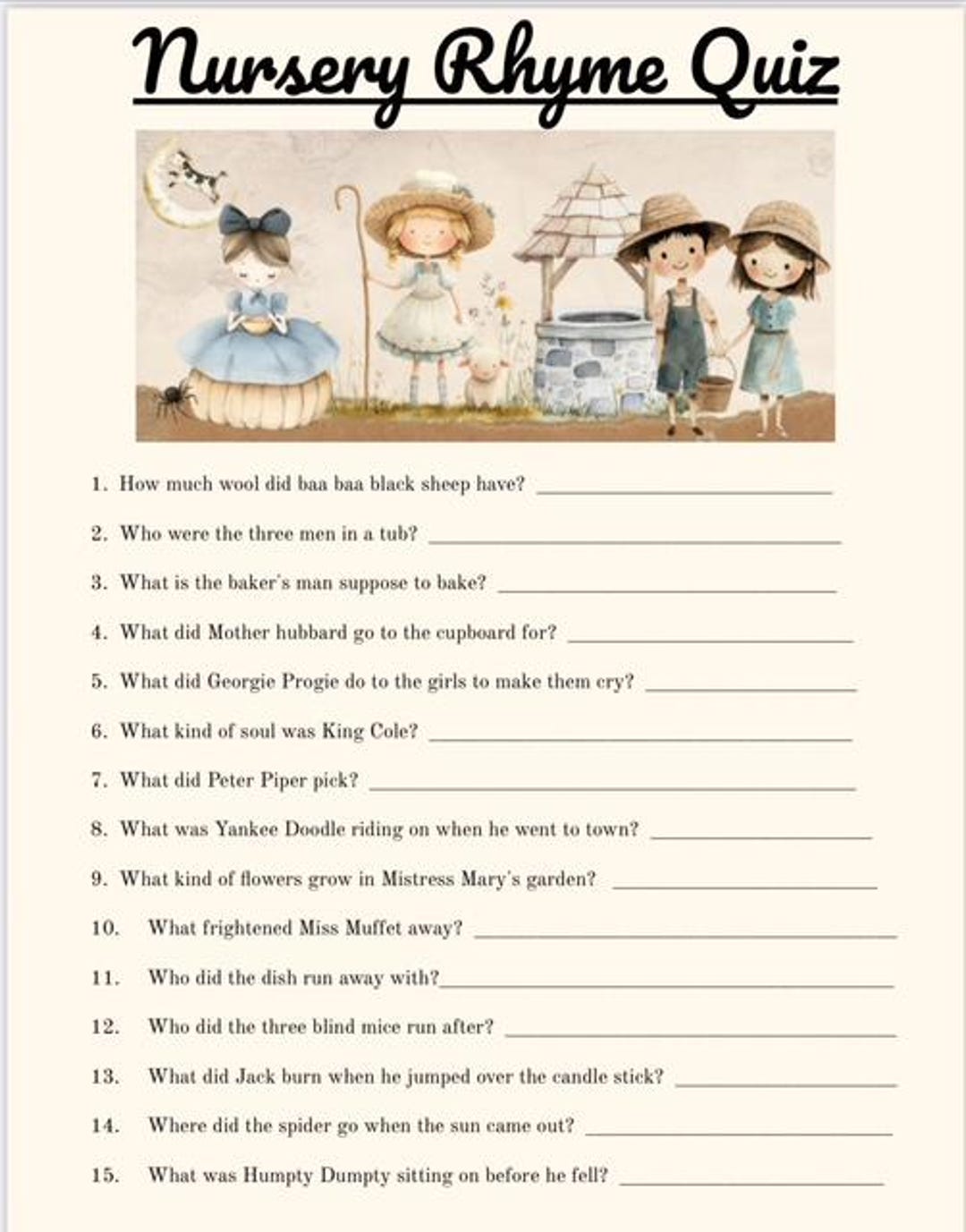 DOWNLOADABLE Baby Shower Nursery Rhyme Quiz- With Answer Key - Etsy