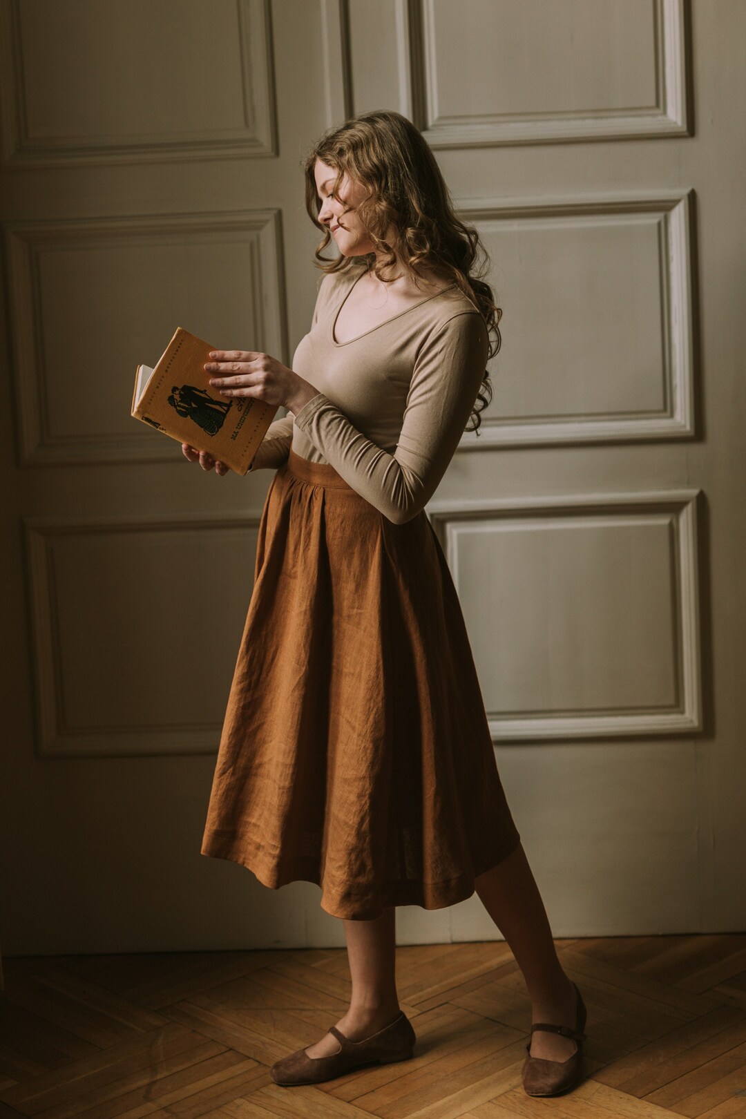 100 Linen Caramel Skirt heidi Modest Skirt Anne of Green Gables