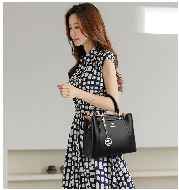 Women Soft Leather Handbags Luxury Designer 3 Layers Shoulder