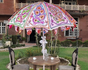 Indian Patchwork Big Garden Umbrella Handmade Parasol Garden Décoratif Sun Shade Table Umbrella, Parasols de plage, Parasol de patio