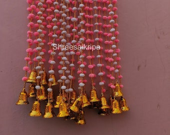 Guirnalda de cuerdas de campana Pom Pom para decoración, cuerda de fondo de boda y fiesta, decoración Diwali, cuerda de campana de árbol de Navidad.