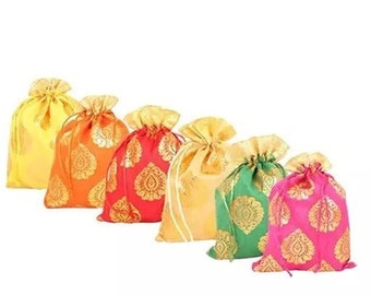 Exquisite Brocade Silk Gift Pouch-Perfect for Cash, Jewelry, Mithai, Potli, Nikah, Mehendi , Ideal Hindu Punjabi Wedding Favors