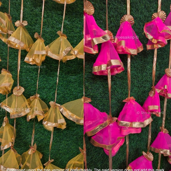 Net Fabric With Gota Wall Hangings Indian Garlands For Wedding Backdrop String, Gota Tassels, Haldi,Mehndi,Baby Shower,Festival Decoration
