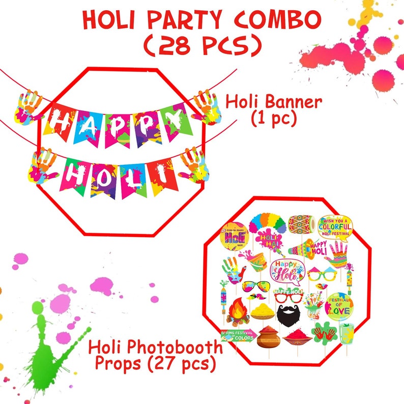 Holi Decoration Combo Photo Booth Props Happy Holi Bannerholi Etsy