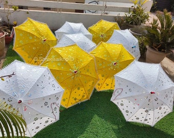Lot Of White Decorative Embriedered Umbrella. Haldio Mehendi Decorative Parasol, Party Backdrop, Stage Backdrop, Trending Umbrella Decor
