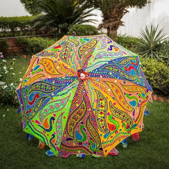 Sombrilla de jardín grande de patchwork indio, sombrilla hecha a