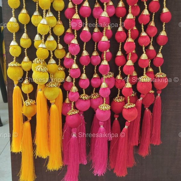 Massen-Mehendi-Funktions-Hintergrund-Dekor-Perlenschnur mit Quasten - Diwali-Hochzeits-Dekor-Wand-hängende Girlande - freier Versand