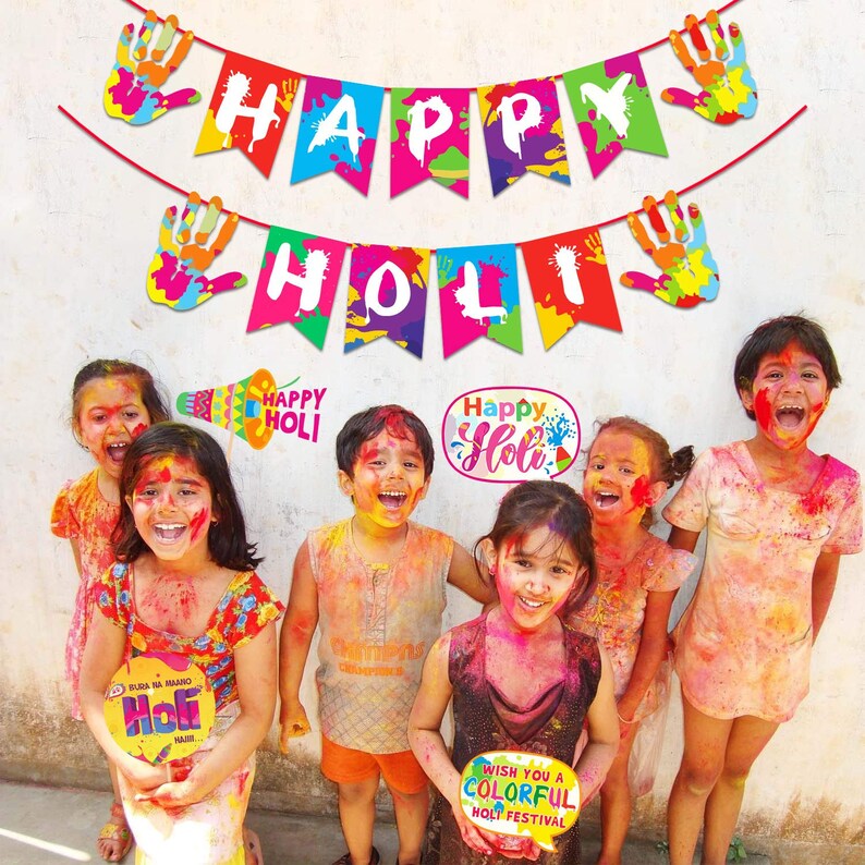 Holi Decoration Combo Photo Booth Props Happy Holi Bannerholi Etsy