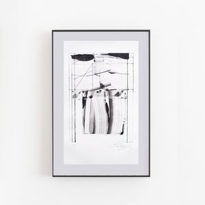 MINIMALIST DESIGN original abstract print- monotype- modern simple abstract art- black and white line art- black abstract art print- small