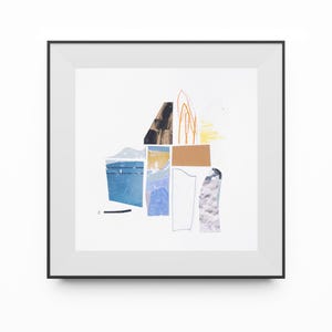 SMALL BLUE ART- small abstract art- abstract painting- small paper art- black and white- abstract geometric art- affordable art- bw art