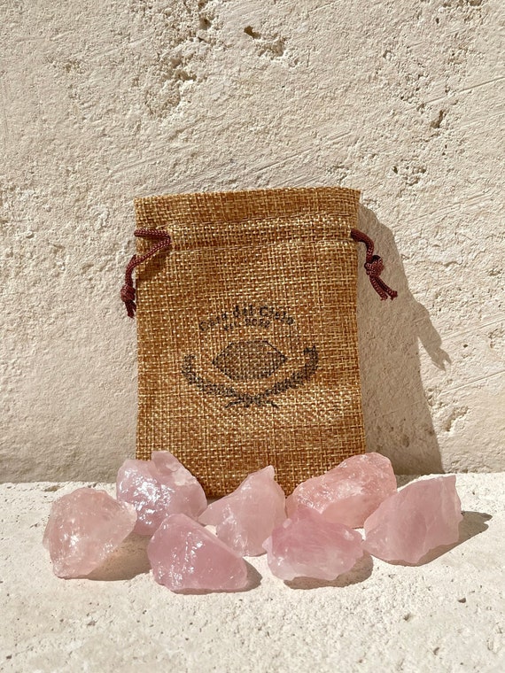 Set of 3 5 7 Raw Rose Quartz Crystal Pouch Purse pocket Pouch