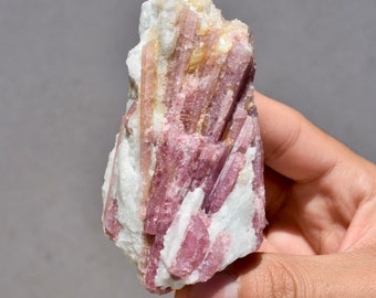 Pink Tourmaline in Albite Quartz Natural Raw Crystal | Rough Tourmaline Rubellite & Aquamarine Matrix Specimen mined in Brazil, High Grade