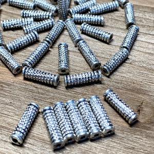 Antique Silver Bali Tube Column Beads