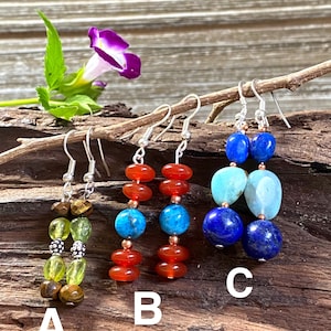 Multi Gemstone Dangle Earrings 925 Sterling Silver