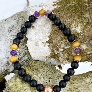 Shungite Bracelet With Genuine Copper Amethyst and Tiger Eye