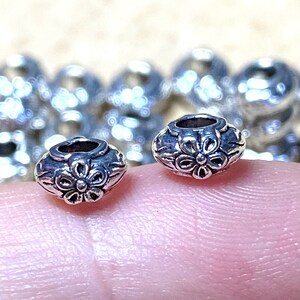 Antique Silver Bali Flower Rondell Spacer Beads 6x3.5mm Large Hole