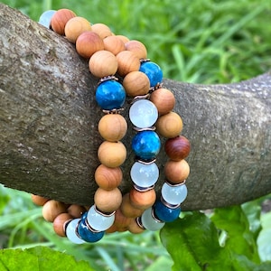 Siberian Cedar Wood + Selenite + Blue Apatite + Copper Bracelet