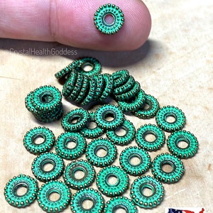Green Patina Etched Gold Spacer Beads