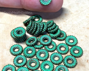 Green Patina Etched Gold Spacer Beads