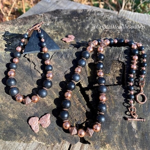 Shungite With Genuine Copper Necklace + Bracelet Jewelry Set