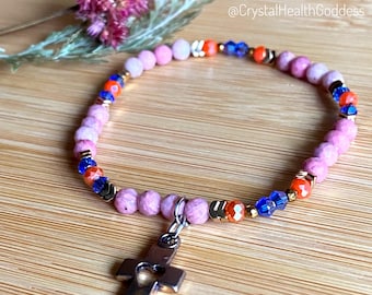 Christian Cross Rhodonite with Austrian Crystals Bracelet - Christian Jewelry Collection