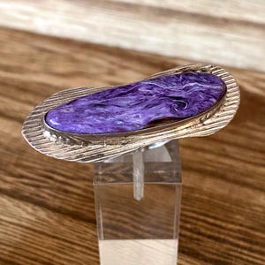 Genuine Charoite Statement Ring 925 Sterling Size 6.75